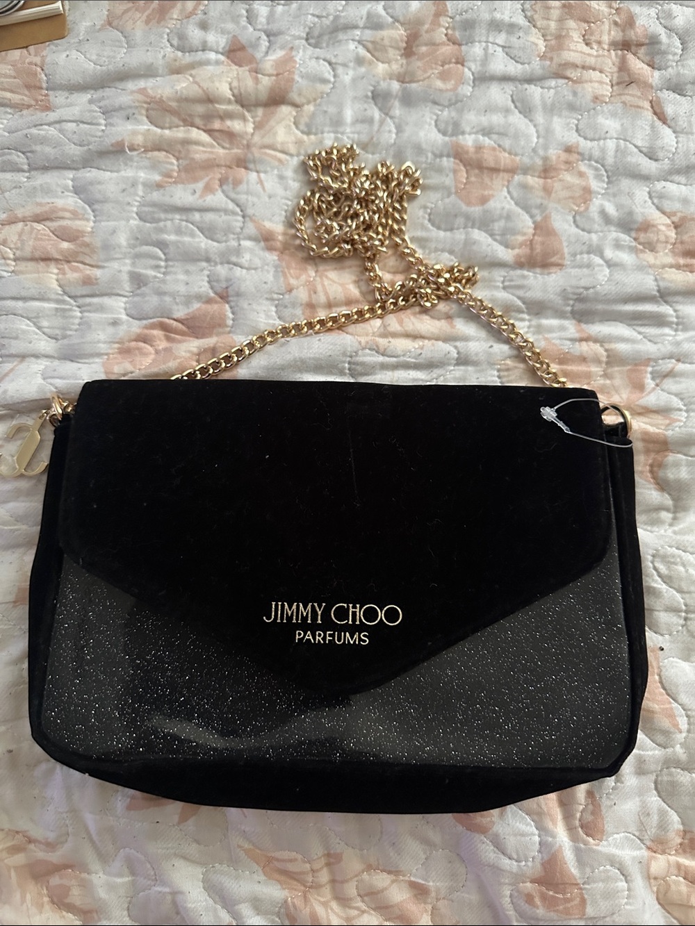 Jimmy Choo Black Velvet & Glitter Gold-Chain Crossbody Bag